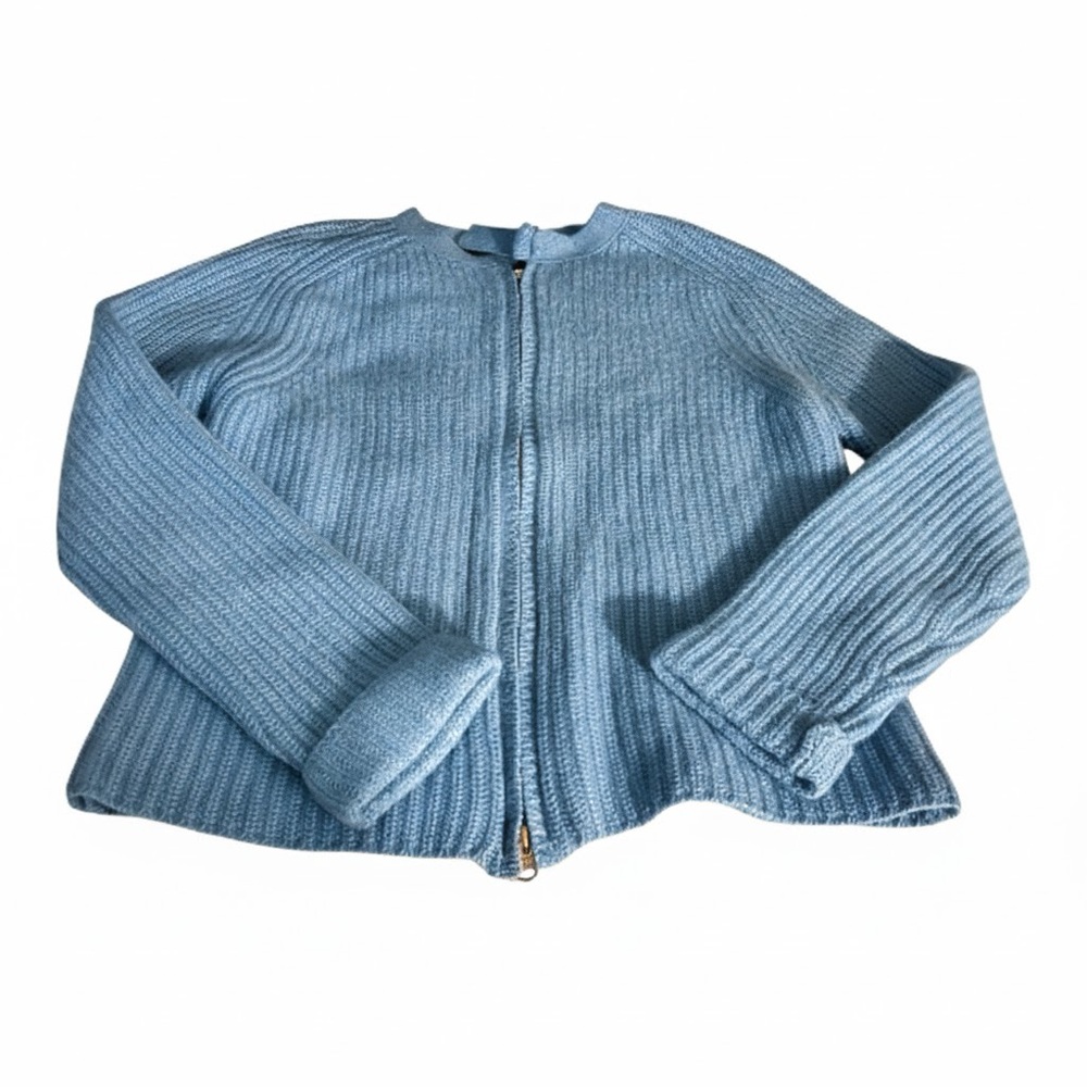 French Connection Y2K Baby Blue Zip Up Knit Sweater Cardigan Angora  Cottagecore - Picture 6 of 10